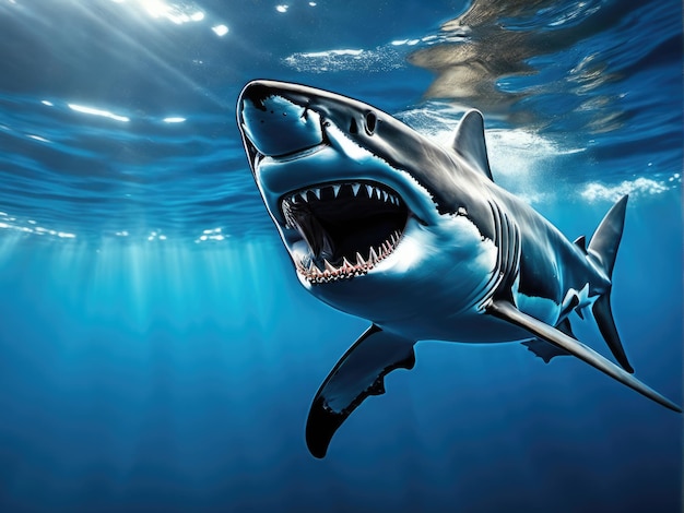Oceaan haai onderaanzicht van onderen Open toothy gevaarlijke mond