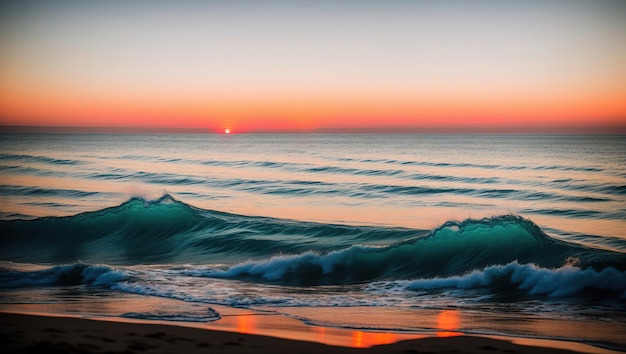 Oceaan kust golven zonsondergang Generatieve AI