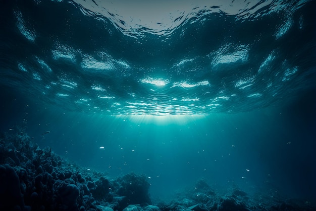 Oceaanoppervlak onder water gezien