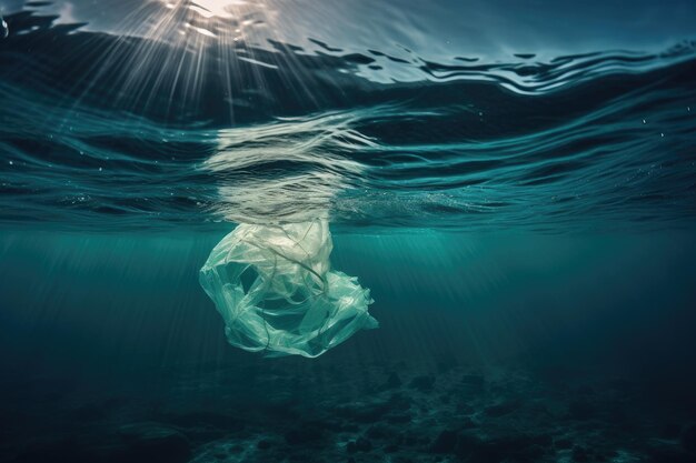 Oceaanverontreinigingscrisis Visuele weergave van plasticverontreiniging in de zee