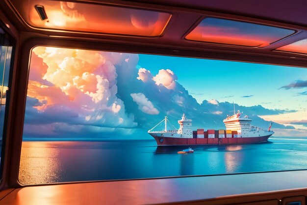 Foto oceaanvervoersschip cruiseschip vol containers oceaanzeilpapier achtergrond