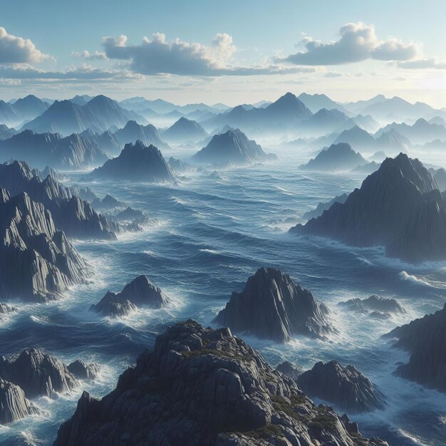 Foto oceano intorno a montagne rocciose