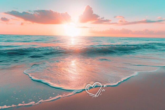 Foto oceano e spiaggia con l'alba sullo sfondo in stile pop insposea dipendenza