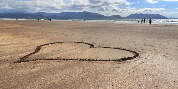 Ocean coastline with heart on the beach