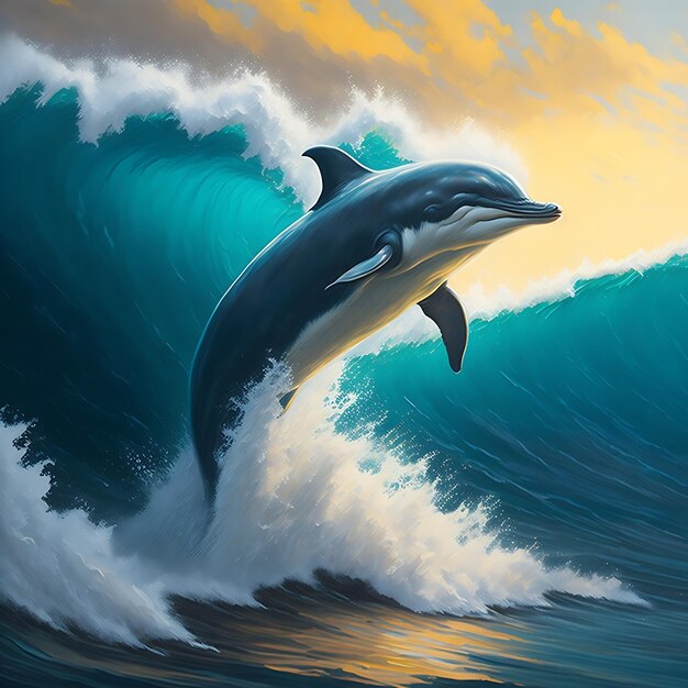 Ocean Dolphin Oil Painting