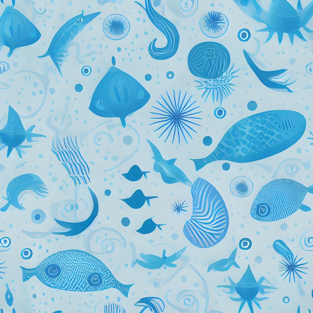 Ocean draw random background underwater abstract element pattern design