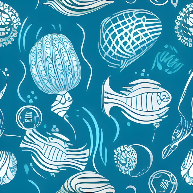 Ocean draw random background underwater abstract element pattern design