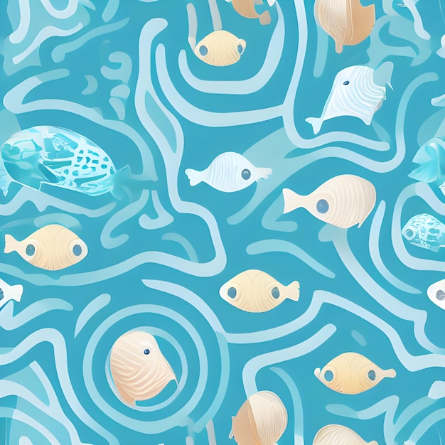 Ocean draw random background underwater abstract element pattern design