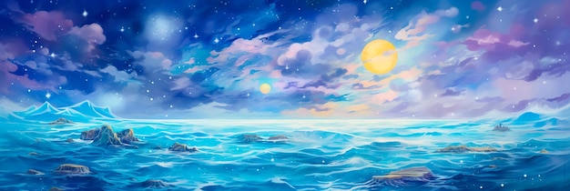 ocean filled with stars and planets where constellations mirror the patterns in the waves generative ai