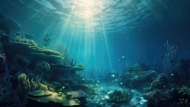 The ocean floor is a painting of a sea floor.