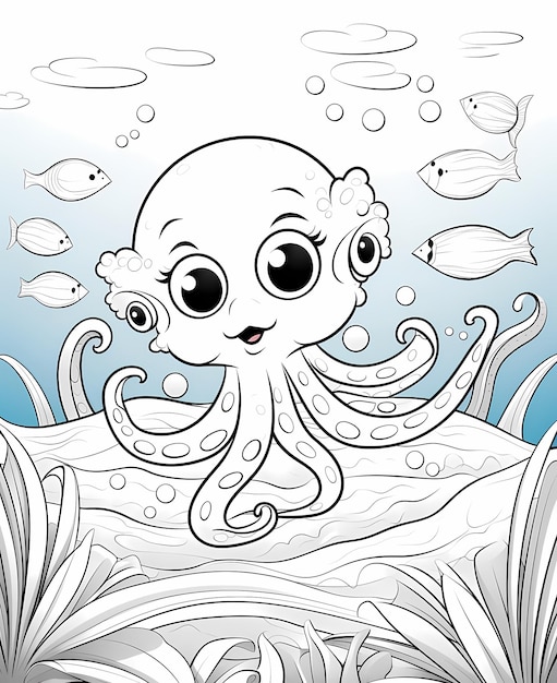 Foto ocean friends cute baby octopus libro da colorare per bambini
