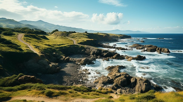 Ocean from a hill beautiful landscape nature scene