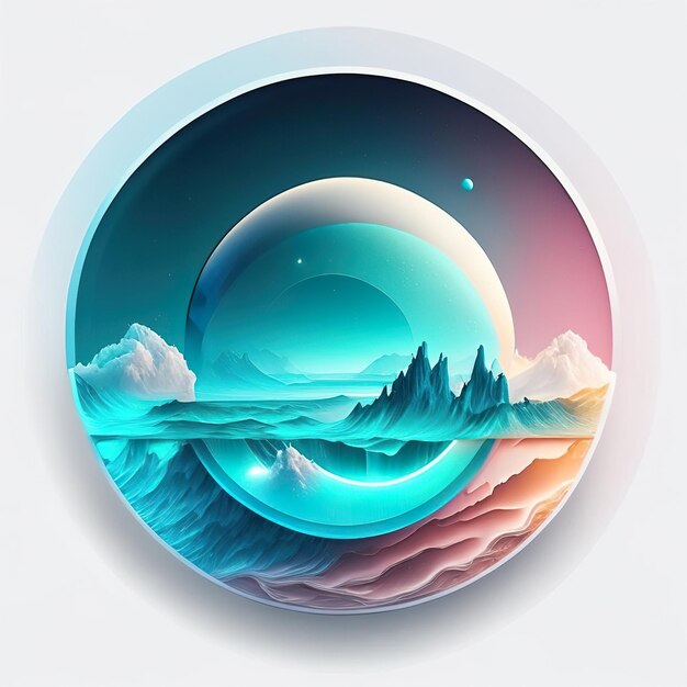 Ocean futuristic round logo with soft colors Generative AI