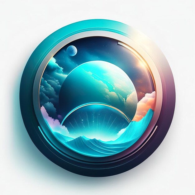 Ocean futuristic round logo with soft colors Generative AI