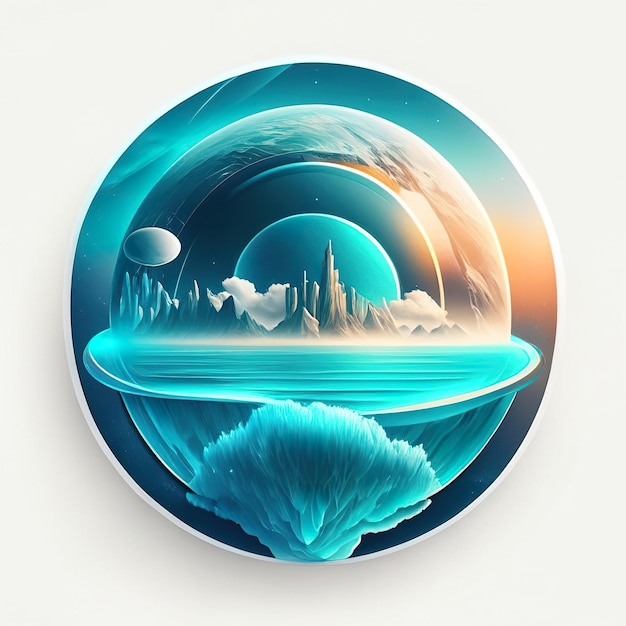 Foto logo rotondo futuristico dell'oceano con colori tenui ia generativa