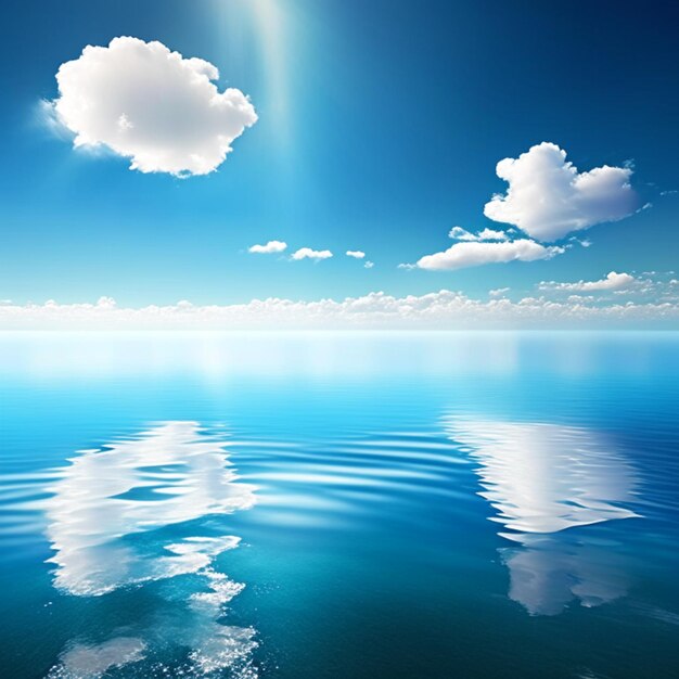 Foto paesaggio oceanico con carta da parati del cielo blu brillante