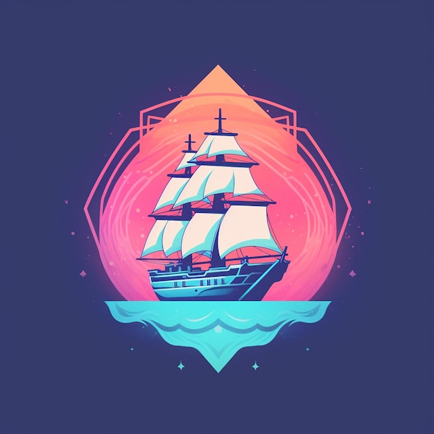 사진 오션 로고 보트 로고 그라데이션 로고 ocean boat gradient