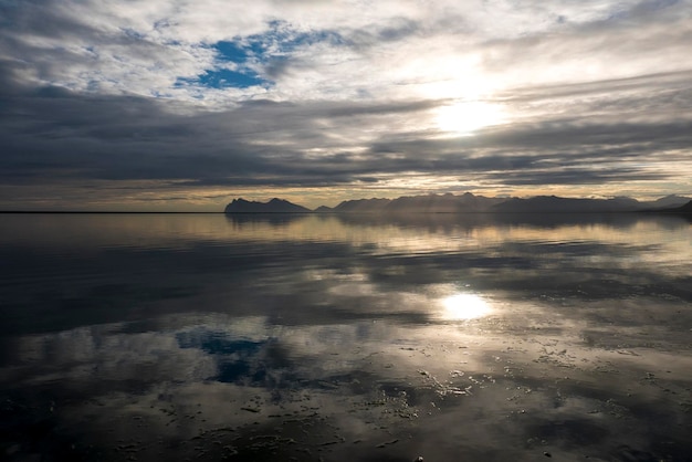 Ocean and mountains amazing landscape of the East Fjords in Iceland