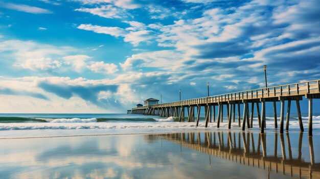 Ocean pier reflections background