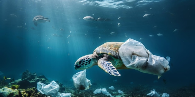 Photo ocean plastic pollution turtle mistaking plastic bags for jellyfish a grave environmental concern