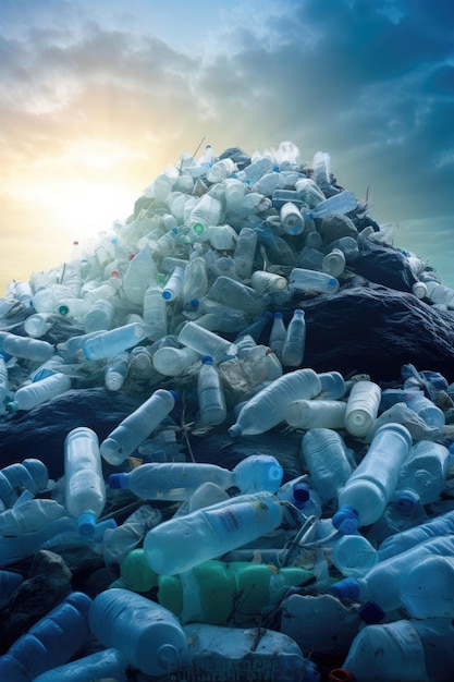 Foto inquinamento degli oceani causato da bottiglie di plastica e microplastiche