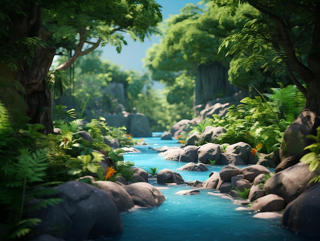 an ocean river in the jungle in the style of digital art