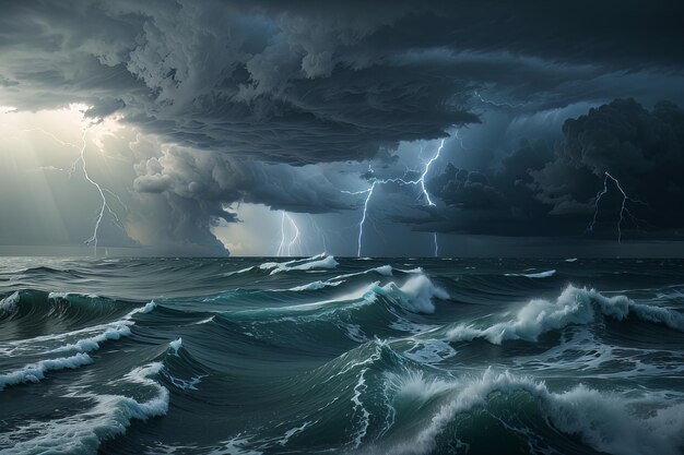 Foto ocean's fury 3d stormscape con fulmini