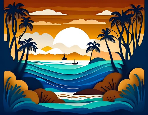Ocean and seabed landscape Papercut