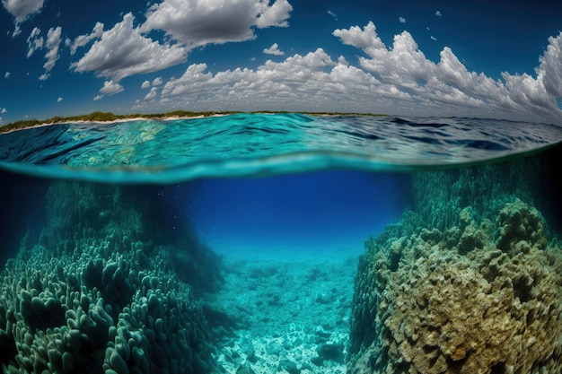 Ocean seen from a vertical low angle in Bonaire the Caribbean