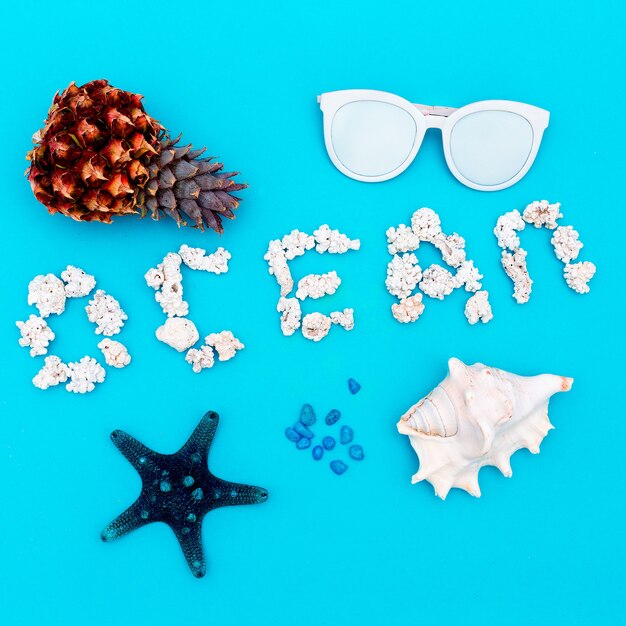 ocean set. shells and sunglasses. minimal design