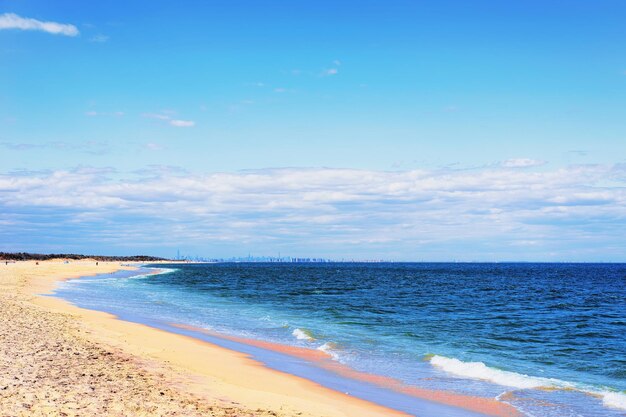 Ocean shore at Sandy Hook, NJ at windy weather.