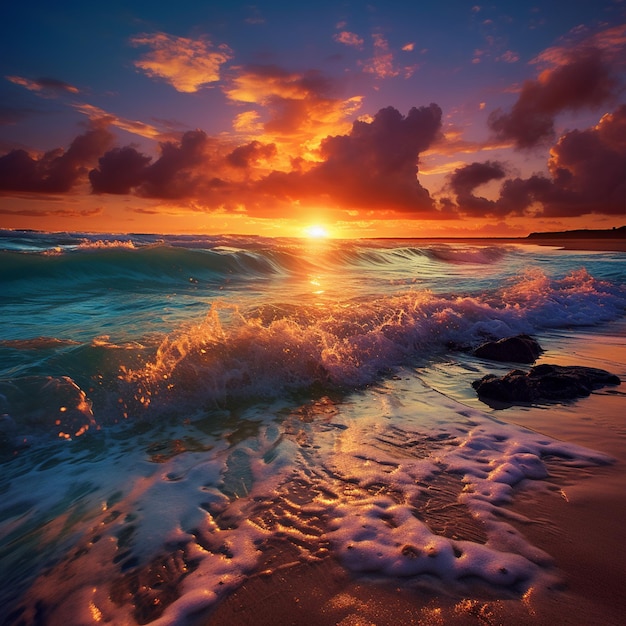 A ocean sunset view on beach