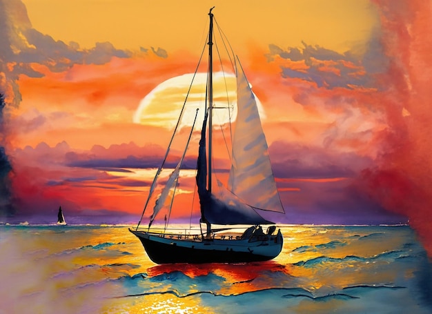 ocean sunset with sailboat