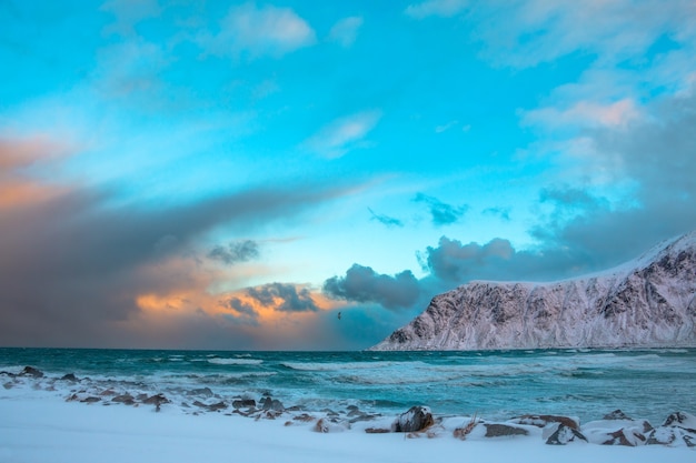 Ocean surf between the mountains