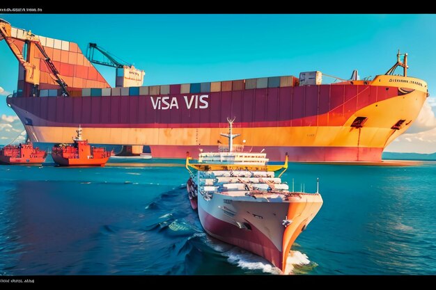 海洋輸送貨物巨大な貨物船の壁紙の背景イラスト コンテナ貨物船