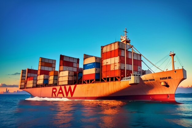 Ocean transport cargo huge freighter ship wallpaper background illustration container cargo ship