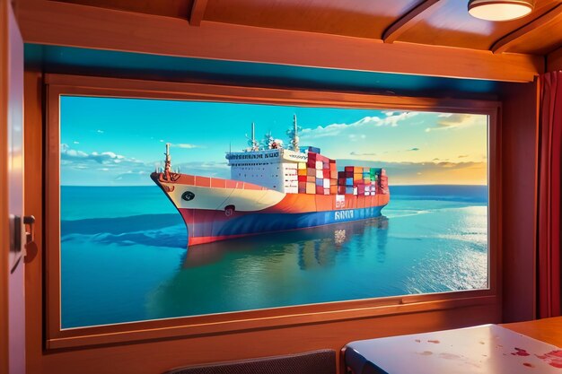 Ocean transport cargo huge freighter ship wallpaper background illustration container cargo ship
