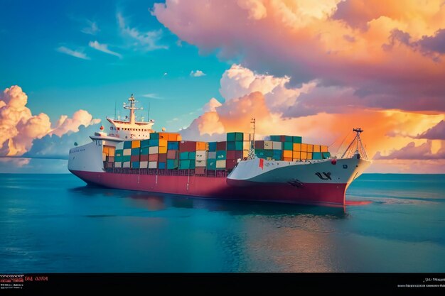 Ocean transport cargo ship cruise ship full of containers ocean sailing wallpaper background