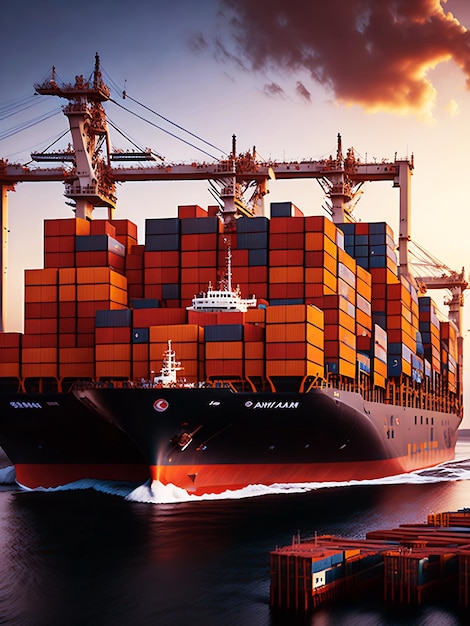Ocean transport cargo ship full of containers wallpaper background generative ai