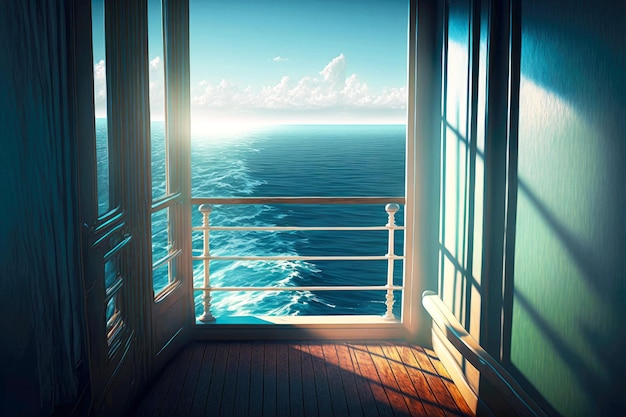 Ocean view from ship deck on sunny sea voyage