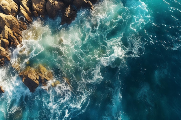 Foto una vista sull'oceano dalla cima di una scogliera rocciosa