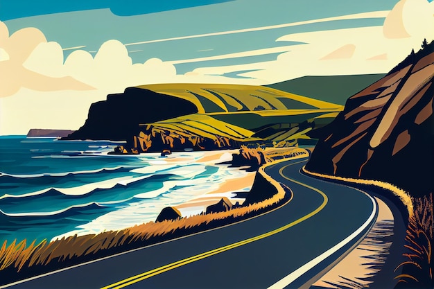 Photo ocean view road illustration