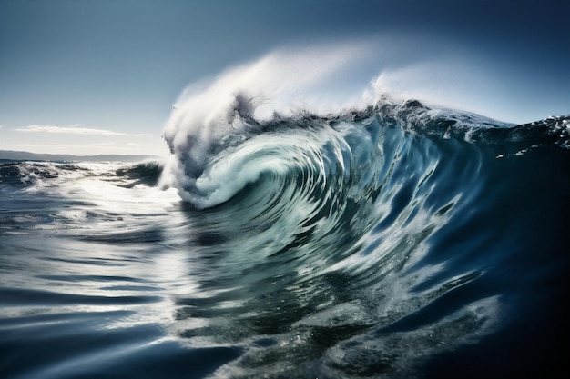 Ocean water wave sea blue cool surfing nature crash liquid Generative AI