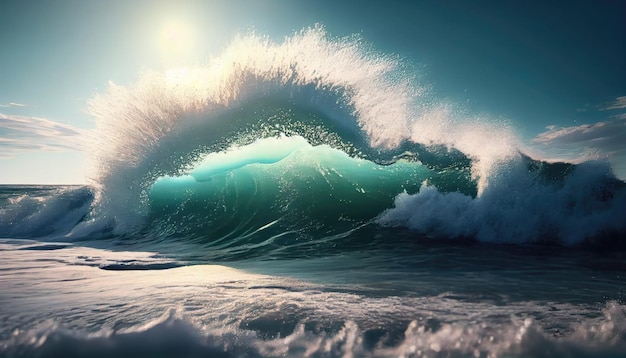 Ocean wave crashing on the beach nature background with Generative AI Technology