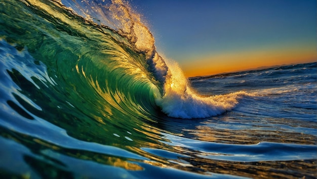 Photo an ocean wave curls over and crashes