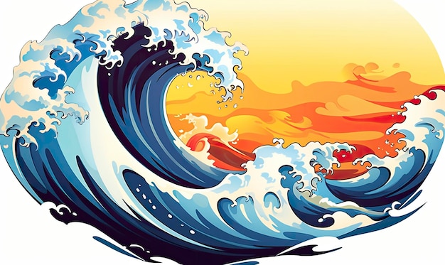 海の波太陽雲青黄色抽象的な海の波