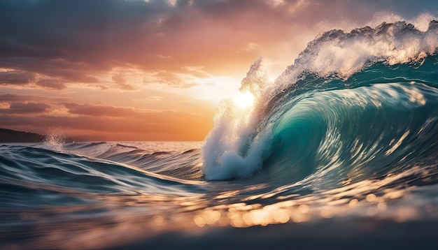 Ocean wave at sunset Beautiful natural background 3d rendering