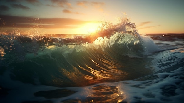 Ocean wave in the sunset Generative Ai