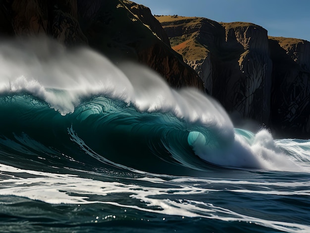 Фото Океанские волны сталкиваются с прибрежными скалами