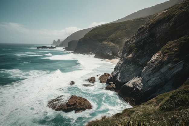 Ocean waves crashing against the cliffside Generative Ai